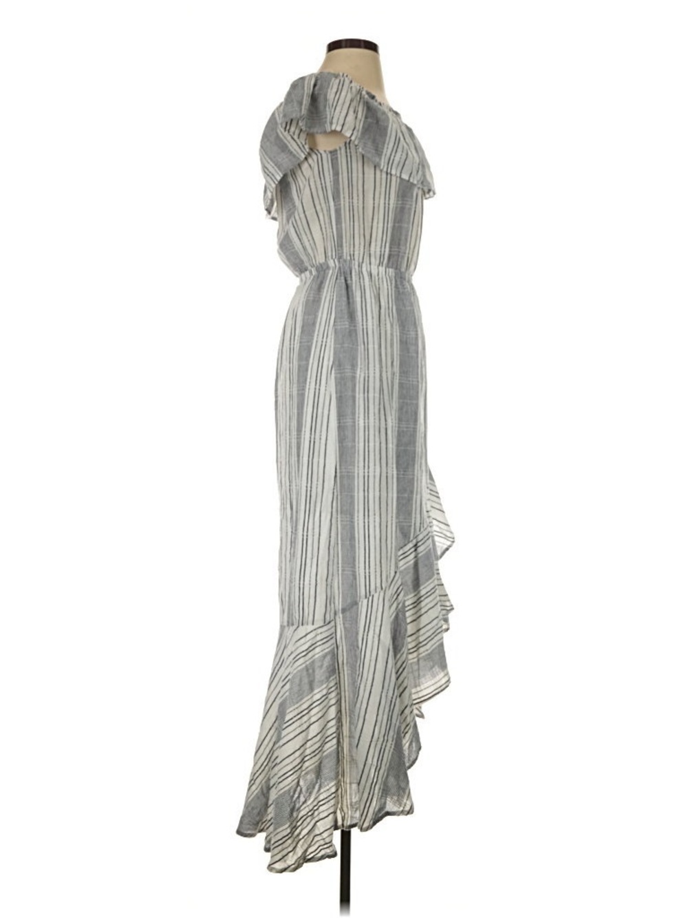 Express Striped Off Shoulder Ruffle High-Low Maxi Dress Small - Picture 3 of 9